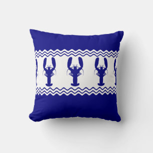 Blue White Coastal Lobster Stripes Cushion