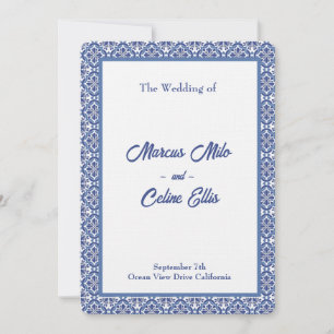 Blue & White Coastal Mediterranean Wedding  Invitation