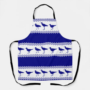Blue White Coastal Sandpiper Bird Stripes Apron
