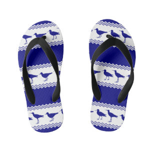 Blue White Coastal Sandpiper Bird Stripes Kid's Thongs