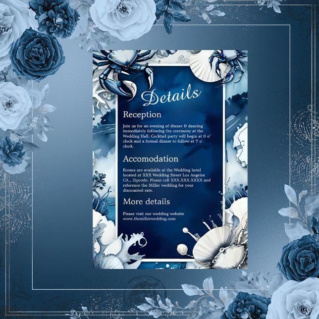 blue & white coastal vibe wedding enclosure card (Creator Uploaded)