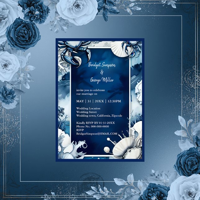 blue & white coastal vibe wedding Invitation (Creator Uploaded)
