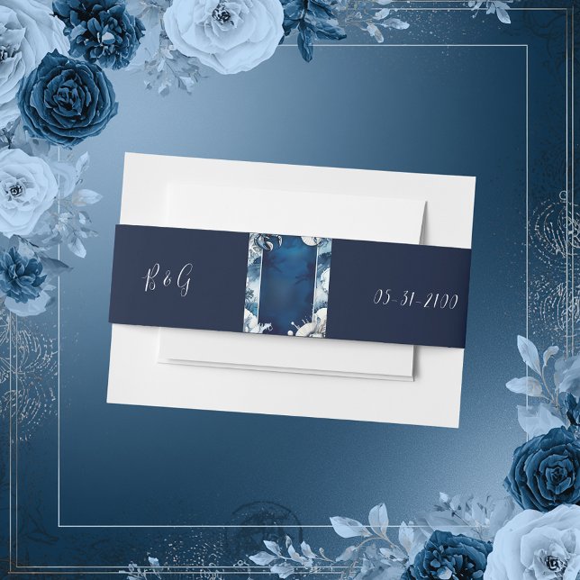 blue & white coastal vibe wedding  invitation belly band (Creator Uploaded)