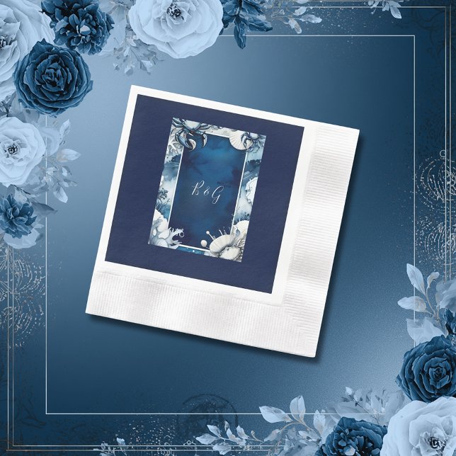 blue & white coastal vibe wedding napkins (Creator Uploaded)