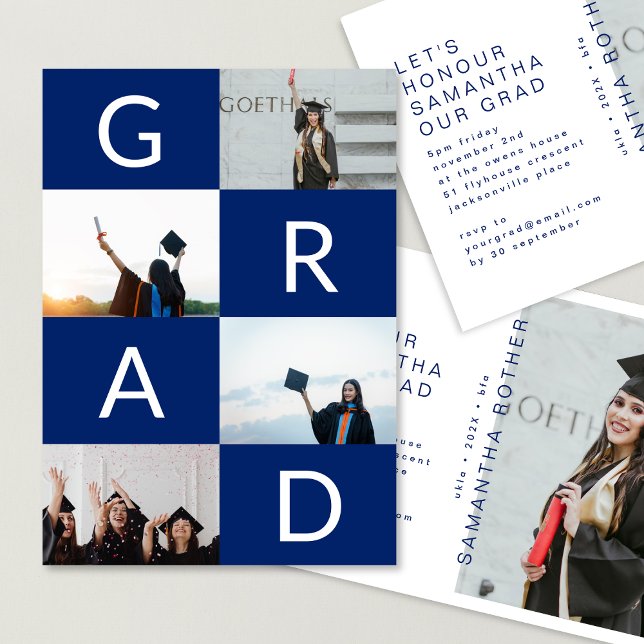 BLUE WHITE COLOR BLOCKS MULTI Photo GRAD Announcement (Creator Uploaded)