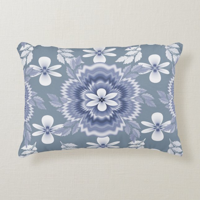  Blue White Colour Flower Pattern Decorative Cushion (Front)