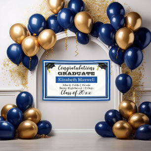 Blue White Congratulations Graduate Graduation Banner