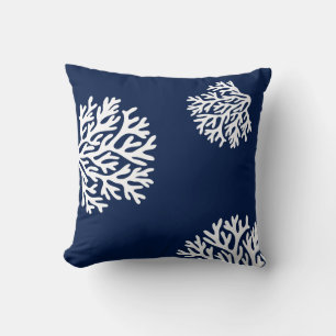 Blue & White Coral Pattern Sealife Design, Coastal Cushion