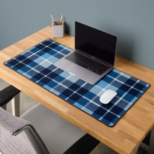 Blue White Cosy Plaid Flannel Desk Mat