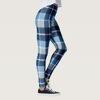 Blue White Cosy Plaid Flannel Leggings
