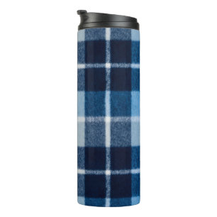Blue White Cosy Plaid Flannel Thermal Tumbler