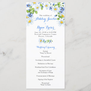 Blue White Country Daisy Floral Wedding Program