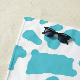 Blue & White Cow Spots Animal Print Pattern Beach Towel