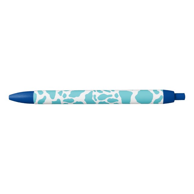 Blue & White Cow Spots Animal Print Pattern Blue Ink Pen (Front)