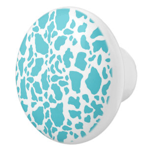 Blue & White Cow Spots Animal Print Pattern Ceramic Knob