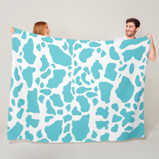 Blue & White Cow Spots Animal Print Pattern Fleece Blanket (In Situ)