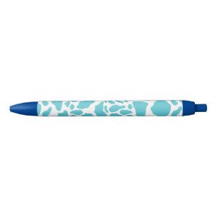 Blue & White Cow Spots Animal Print Pattern Ink Pen