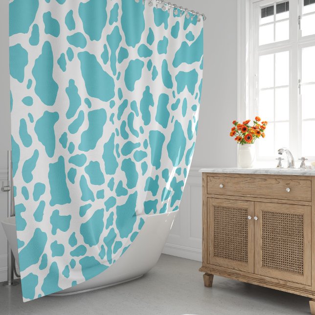Blue & White Cow Spots Animal Print Pattern Shower Curtain (Blue & White Cow Spots Animal Print Pattern Shower Curtain by Looly Elzayat
)