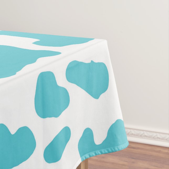 Blue & White Cow Spots Animal Print Pattern Tablecloth (In Situ)