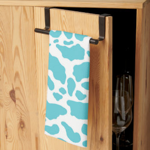 Blue & White Cow Spots Animal Print Pattern Tea Towel