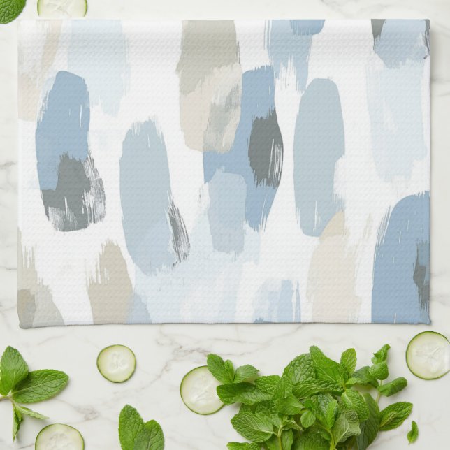 Blue White Cream Abstract Wedding Tea Towel (Folded)