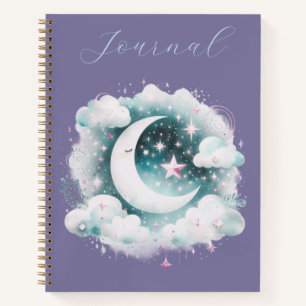 Blue & White Crescent Moon Celestial Boho Journal