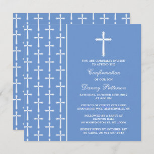 Blue & White Cross Holy Communion Or Confirmation Invitation