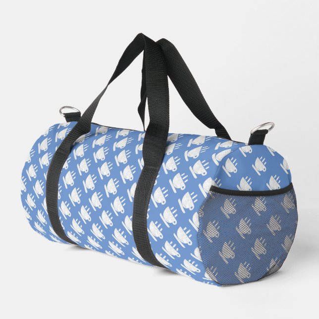 Blue White Cup Repeat Travel Duffel Bag (Right Corner)