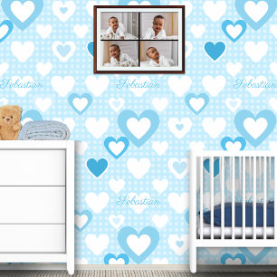 Blue White Custom Baby Name Decor Wallpaper