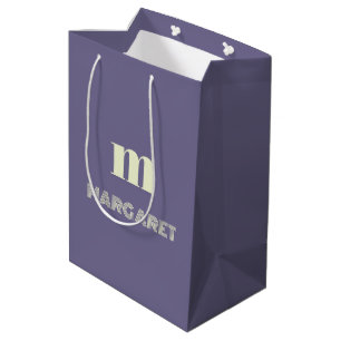 blue & white custom initial name modern medium gift bag