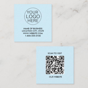 Blue White Custom Logo and QR Code Square Business Card