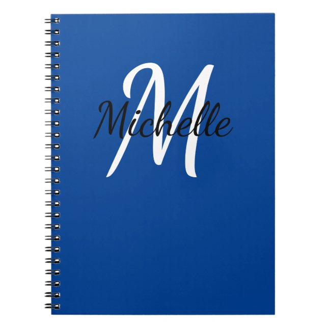 Blue & White Custom Monogram Cute Notebook (Front)