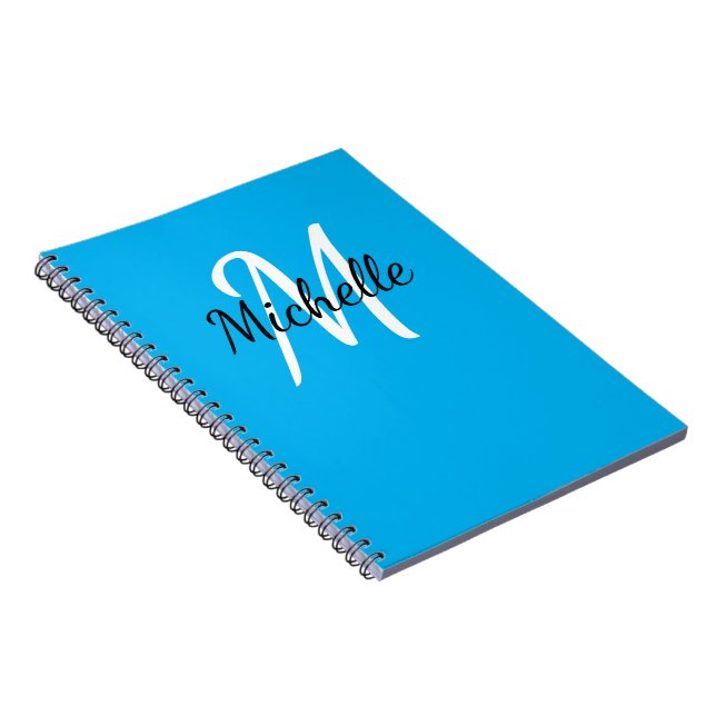 Blue & White Custom Monogram Cute Notebook (Right Side)