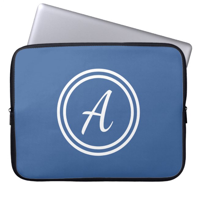 Blue & White Custom Monogram Laptop Sleeve (Front)