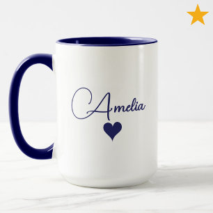 Blue White Custom Name Cursive Typography Heart Mug