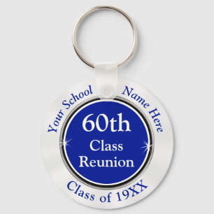 Blue White Customisable, 60th Class Reunion Gifts Key Ring
