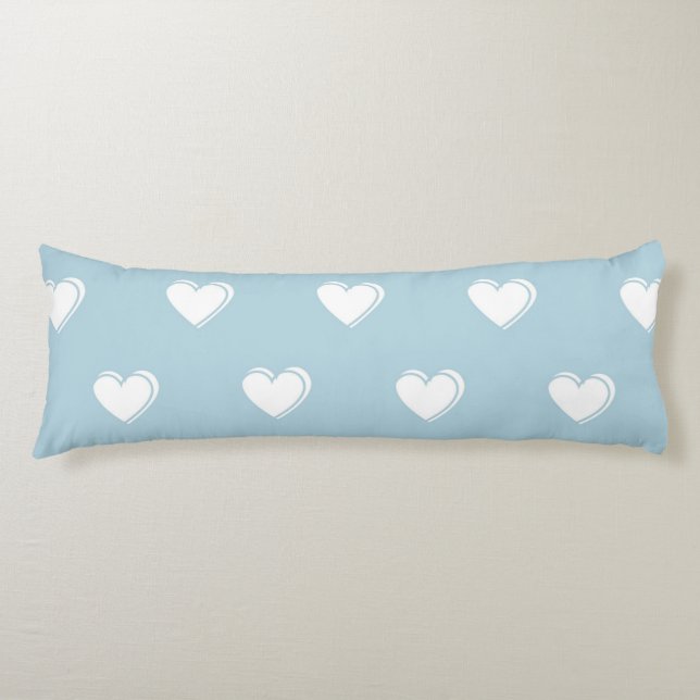 Blue White Cute Simple Heart Pattern Body Cushion (Front)