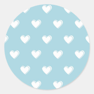 Blue White Cute Simple Heart Pattern Classic Round Sticker