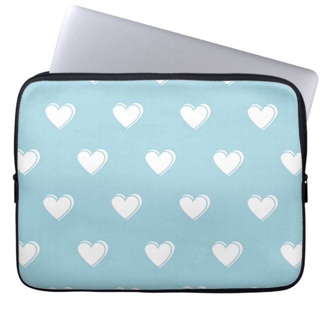Blue White Cute Simple Heart Pattern  Laptop Sleeve (Front)