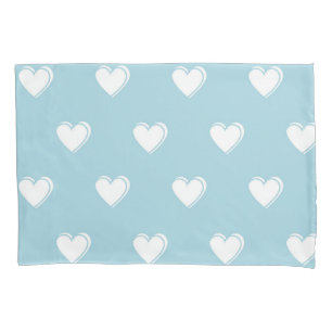 Blue White Cute Simple Heart Pattern  Pillowcase
