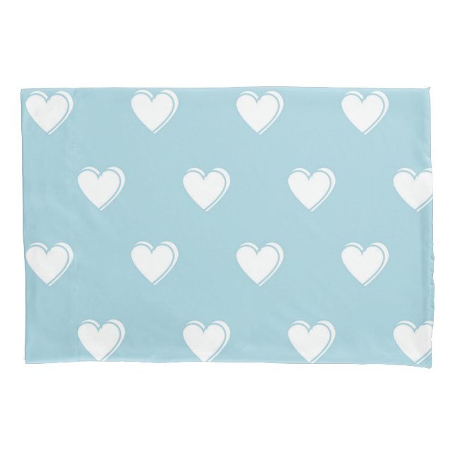 Blue White Cute Simple Heart Pattern  Pillowcase (Front)