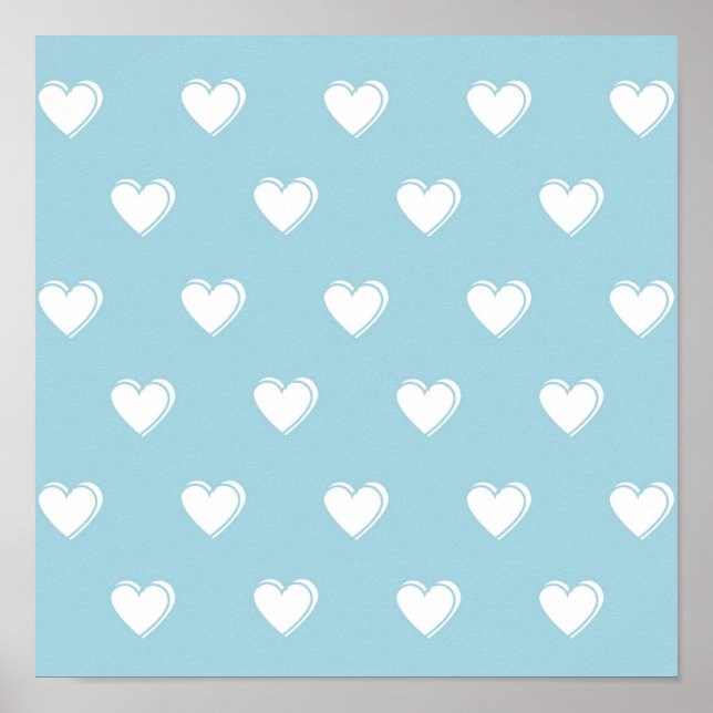 Blue White Cute Simple Heart Pattern  Poster (Front)