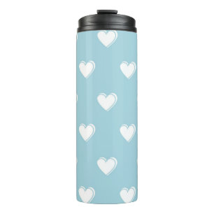 Blue White Cute Simple Heart Pattern Thermal Tumbler