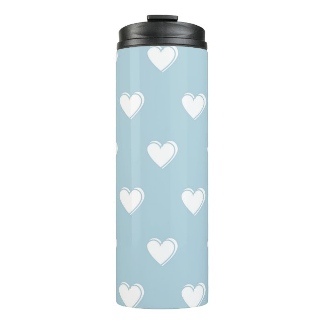Blue White Cute Simple Heart Pattern Thermal Tumbler (Front)