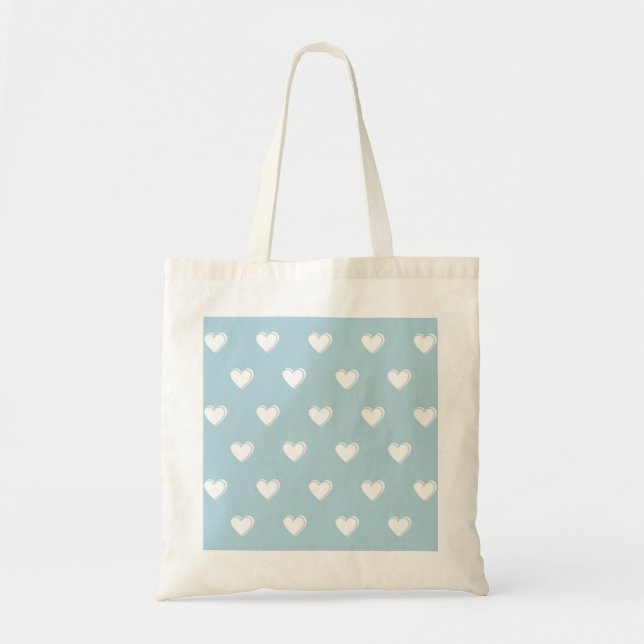 Blue White Cute Simple Heart Pattern Tote Bag (Front)