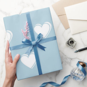 Blue White Cute Simple Heart Pattern Wrapping Paper