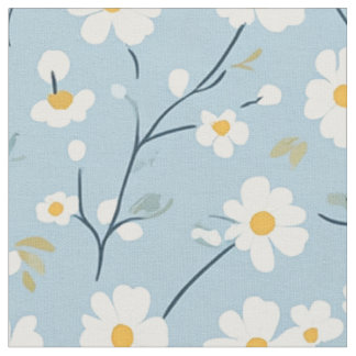Blue White Daisy Cottagecore Floral Pattern Fabric
