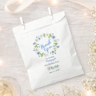 Blue White Daisy Floral 80th Birthday Thank You Favour Bag