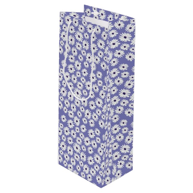 Blue white daisy flower pattern wine gift bag (Front Angled)
