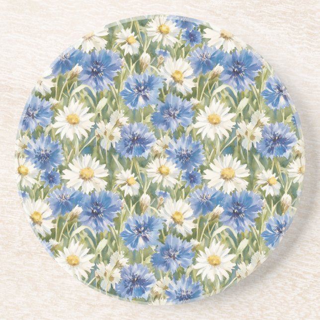 Blue White Daisy Flowers Coaster (Front)